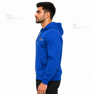 High Quality 400gsm Fleece Zip up <b>Hoodie</b> for <b>Men</b> Custom Color Printed Cotton <b>Plain</b> Logo Wholesale for Winter - Product Image 3