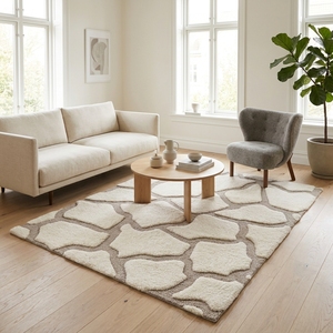 Alfombra gris marfil hecha a mano con mechones, diseño abstracto de piedra, alfombra de lana, alfombra de lujo personalizada, decoración orgánica moderna - Product Image 4