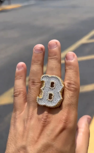 Anillo de Lujo con Letra B, Plata de Ley 925, Bañado en Rodio, con Diamantes Certificados IGI, Engaste Pavé, Unisex, para Uso Diario - Product Image 4