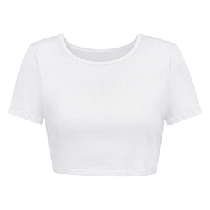 Custom Cotton Oversize Blank Plain <b>White</b> Slim Fitting Crop Top t Shirts Athletic <b>Sports</b> Gym Cropped Tee <b>Tshirt</b> Women - Product Image 2