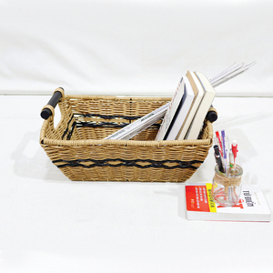 Top Rated Rectangle <b>Plastic</b> Synthetic Woven Eco-Friendly Storage Tray Lightweight Sturdy Iron Frame Desktop <b>Basket</b> - Product Image 2