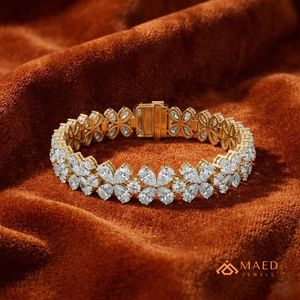กำไลข้อมือทองคำประดับมอสซาไนต์สำหรับผู้หญิง สร้อยข้อมือแบบโซ่และแบบลิงค์ ดีไซน์ลายดอกไม้ เครื่องประดับแฟชั่น กำไลเทนนิส  เครื่องประดับสำหรับโอกาสพิเศษ - Product Image 4