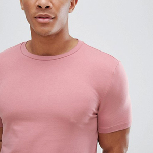 T-shirt rose à manches courtes et col rond pour homme, couleur unie, en jersey tricoté 100 % coton, design vierge - Product Image 2