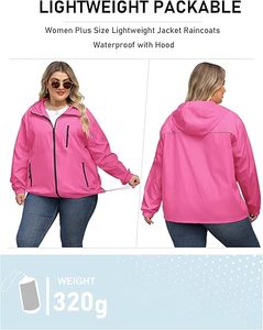 <b>Pink</b> Solid Hooded <b>Waterproof</b> Windbreaker Bomber <b>Jacket</b> with Zipper Pockets Casual Thick Outerwear for Winter Outdoor Use - Product Image 4