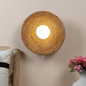 Applique murale ronde en rotin tressé à la main, fournisseur de luminaires de haute qualité - Product Image 4