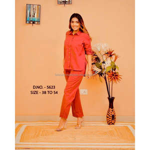 Beautiful Heavy Cotton Slub / Cotton Flex (खादी) Best Quality Fabric Cordset ( Short Length Shirt - 29”) With <b>Wooden</b> <b>Buttons</b> & L - Product Image 4