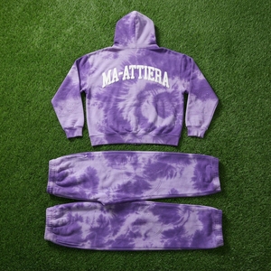 Men Purple <b>Tie</b> <b>Dye</b> <b>Hoodie</b> Pants Set Oversized Hooded Sweatshirt Wide Leg Pants Stud Detail Two Piece Streetwear Tracksuit - Product Image 6