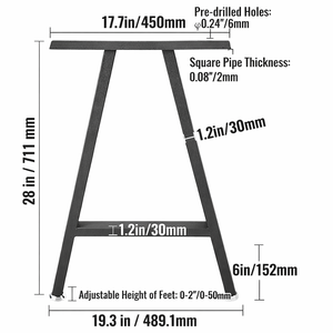 Ensemble de 2 pieds de table en acier, en forme de A, hauteur 28'', largeur 17,7'', couleur noire, capacité de charge 1200 lb, pied de table en métal à monter soi-même, EDPTBL008 - Product Image 6