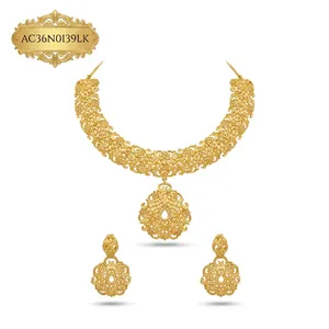 Stylish High Quality 18K Gold Plated Brass Jewelry Set Women Short Necklace Earrings Flower Shape Classic Box Chain for Africans - Product Image 2