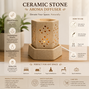 Diffuseur d'arômes en céramique, lampe brûle-huile électrique |   Diffuseur de parfum artisanal pour la relaxation et la décoration de la maison, idée cadeau - Product Image 5