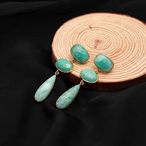Amazonite Gemstone Drop & <b>Dangle</b> <b>Earrings</b> 18k <b>Gold</b> Vermeil Trendy Wedding Party Gift For Women's Wholesale Supplier - Product Image 4