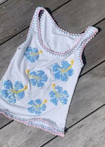 Unique Design White Cotton Jersey Tank <b>Top</b> Beaded Fish Patch Sleeveless Vest Women Summer Casual Holiday Beach Wear Apparel - Product Image 5