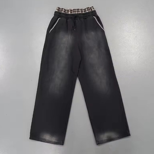 Custom Mens Double Waisted Rhinestone <b>Joggers</b> Flare Baggy <b>Stacked</b> Sweatpants Men Casual Sweat Acid Wash Pants Trousers For Men - Product Image 1