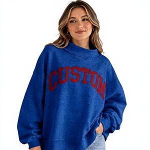 Sweat-shirt décontracté surdimensionné à col montant pour femme avec impression de lettres personnalisée, manches longues, épaules tombantes, en polyester/coton, pour l'automne - Product Image 1