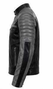 เสื้อแจ็คเก็ตหนังผู้ชายสไตล์นักขี่มอเตอร์ไซค์ คอตั้ง ปิดด้วยซิป - Product Image 3