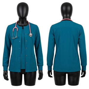 Premium Spandex/Nylon Varsity <b>Jacket</b> 180 GSM Teal Blue <b>Long</b> Sleeve <b>Hooded</b> Breathable Windproof Medical Workwear Custom Logo Two - Product Image 1