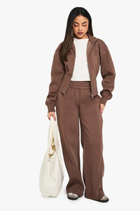 Women Brown <b>Zip</b>-<b>Up</b> Hoodie Full Sleeve Solid Knitted Stand Collar Short Length Autumn Wear - Product Image 4