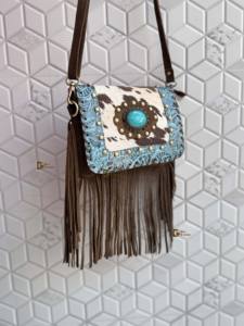 Élégant véritable peau de vache frange sac à main Turquoise pierre multi-usage fronde gitane Boho Vintage Design nouveau gland fait à la main bouton lettre - Product Image 2