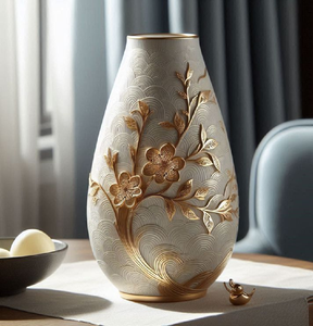 Vase craquelé orné de pierres précieuses avec appliques florales en cristal et bord évasé. Articles de luxe haut de gamme disponibles à prix de gros. - Product Image 3