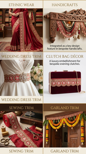 Caractéristiques de design : Tissu 100 % polyester rouge vif, base écologique, fleurs ombrées rose perle brodées, style traditionnel et romantique - Product Image 2