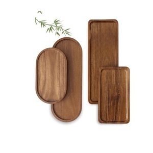 Colección de Bandejas de Madera Maciza con Acabado en Nogal Hechas a Mano, Platos Decorativos Rectangulares y Ovalados de Madera para Hotel y Restaurante - Product Image 1