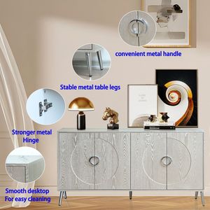 Modern 4-Door Lacquered Wooden <b>Sideboard</b> Buffet Server Cabinet for <b>Storage</b> in Living Room Entryway or Hallway - Product Image 6