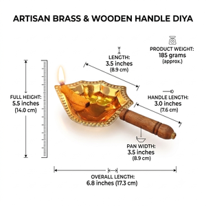 Lampe à huile Aarti Diya en laiton massif faite à la main avec poignée en bois, lampe à huile traditionnelle hindoue pour la Pooja, décoration religieuse pour la maison, fournisseur en gros - Product Image 5