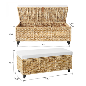 Wholesale Water Hyacinth Bench With <b>Storage</b> Baskets, Woven Wicker Bench With <b>Cushion</b> For Living Room From Vietnam Factory - Product Image 2