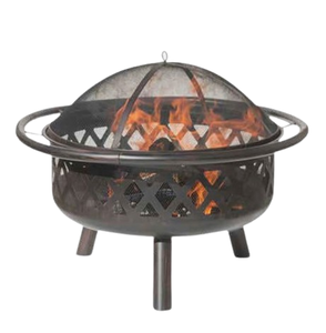 Brasero rond en métal noir revêtu, grand modèle, robuste, pour extérieur, à bois, avec pique à brasero – Prix bas - Product Image 2