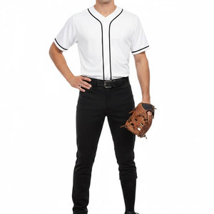 Men's White Baseball Jersey With <b>Black</b> Trim And <b>Black</b> <b>Pants</b> Uniform Set Breathable Polyester Material For Adults - Product Image 1