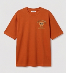 T-shirt à col rond brodé Regal Three LLC, orange, style décontracté, manches courtes - Product Image 5