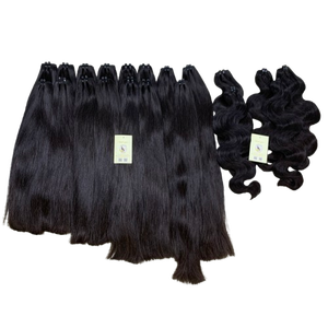 Extensiones de cabello virgen vietnamita natural negro, ondulado y liso, de doble trama, cosidas a máquina, al por mayor, directamente de fábrica. - Product Image 1