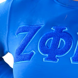 Sweat-shirt en chenille bleu Zeta Phi Beta pour femmes, broderie monochrome avec lettres grecques, pull décontracté - Product Image 3