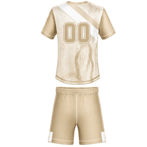 Ensemble de rugby blanc beige à manches courtes, maillot de rugby à col rond avec motif, short à cordon de serrage, vêtements de sport pour équipe athlétique - Product Image 2