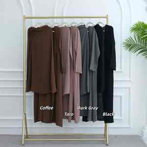 Abaya moderne décontractée en mousseline superposée pour femmes musulmanes, élégante, style kimono de Dubaï, ouverte sur le devant, robe islamique modeste, longueur ras du sol, manches longues - Product Image 5