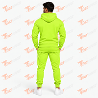 Set Hoodie Sweatshirt Pria Hijau Neon Cetak Tanpa Alasan, Pakaian Kasual Musim Gugur, Bahan French Terry Bernapas, Tracksuit Pria
