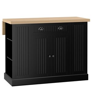 Tavolo da Cucina Moderno Nero Autoportante con Isola, Ripiani Regolabili, Cassetto e Vano Portaoggetti, Realizzato in Metallo, Acciaio, Rovere e MDF - Product Image 1