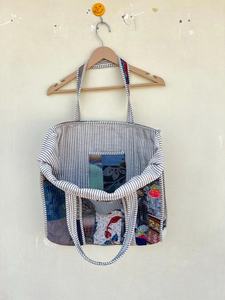 Acolchado Patchwork Tote Hombro Patch Bag Algodón Handprint Floral Eco Friendly Bolsa sostenible - Product Image 5