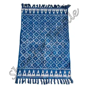 2x3 Feet Wholesale Blue Indigo Cotton Block Print Rug Handmade Area Floor Carpet Bohemian Outdoor Decor Kilim Dhurrie Rugs