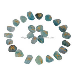 El mejor juego de Runas de Aguamarina de 25 piezas, cristales curativos caídos grabados, piedras preciosas talladas para Feng Shui, piedra de amor, juego de Runas de ágata - Product Image 3