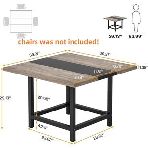 Tavolo da pranzo per 4 persone 39.4 \ "x 39.4 \" x 29.5 \ "tavolo quadrato in legno - Product Image 6