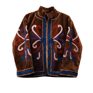 Veste bomber en velours brodée à la main pour femmes, style bohème, col montant, motif papillon - Product Image 1