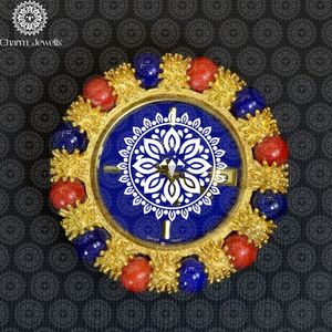 Charm Jewells Vintage Stainless Steel <b>Mechanical</b> Movement Auto Date Wall <b>Clock</b> Analog Dial Blue Face Red Blue Beads Gold Frame - Product Image 3
