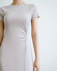 Robe longue décontractée pour femme, coupe ajustée, en jersey raglan, avec fente avant, en polyviscoélasthanne, couleur unie, respirante - Product Image 4