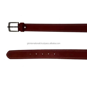 Cinturón Casual de Cuero Marrón de Alta Calidad para Hombre con Doble Costura y Hebilla Metálica Intercambiable Sólida - Product Image 3