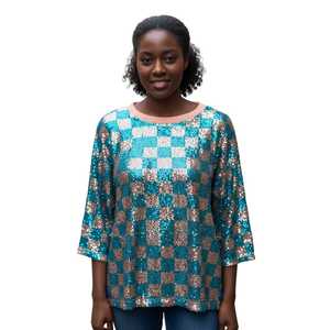 Jack and Jill <b>Sequin</b> Checkered Tunic Women Long Sleeve Sparkle Bling Loose Fit Fashion <b>Party</b> <b>Top</b> Custom Boutique Apparel - Product Image 6