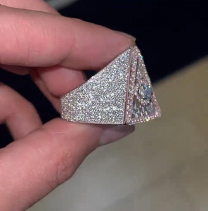 Iced Out Baguette & Round Cut Moissanite Diamond Hip Hop Style <b>Mens</b> Engagement <b>Ring</b> 925 Sterling Silver Pyramid Shape Bling <b>Ring</b> - Product Image 5