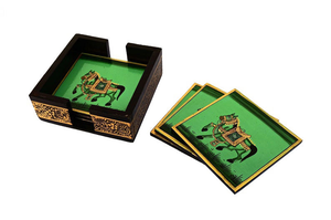 ชุดจานรองแก้วสี่เหลี่ยมลายโบราณเพ้นท์มือ  รักษ์โลก พร้อมที่วาง  วัสดุ MDF ดีไซน์อินเดีย จาก Tradnary - Product Image 5