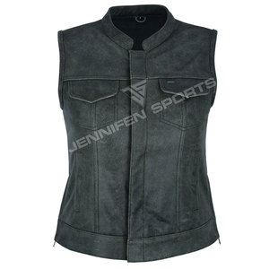 Gilet de motard en cuir d'agneau souple uni pour femmes avec poche poitrine – Nouvelle collection de gilets et de vestes pour femmes - Product Image 1