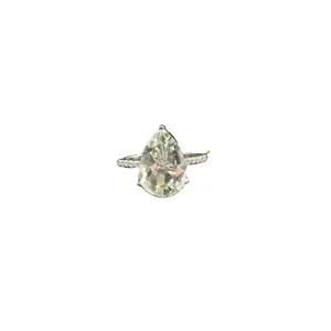 천연 녹색 자수정 배 솔리테어 실버 링, 925 스털링 실버 약혼-결혼 반지, 우아한 미국 다이아몬드 보석